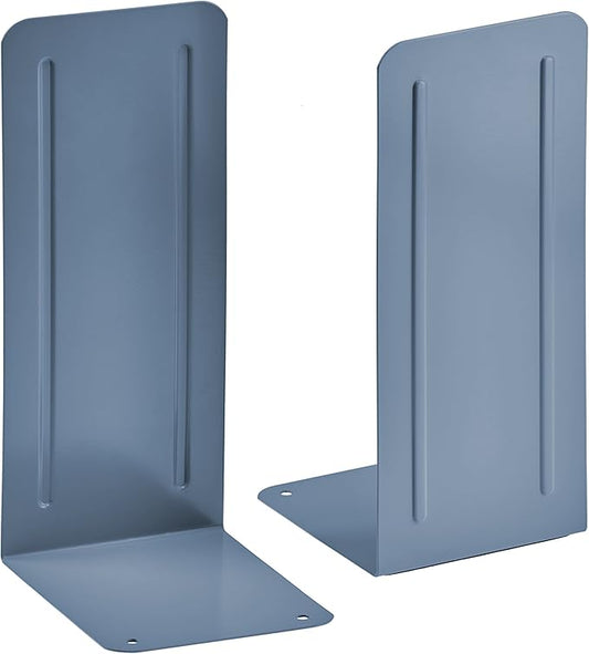 Acrimet Metal Bookends, Jumbo Size 9" H x 4" W x 4-1/2" D, Non-Skid Book Stand for Shelves, Heavy Duty Book Stopper, Blue, 1 Pair