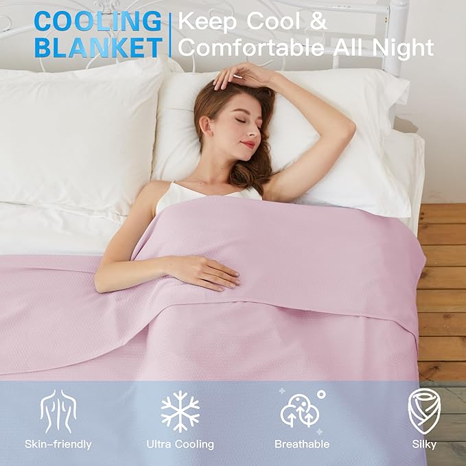 AmyHomie Cooling Blanket,100% Rayon Derived from Bamboo, Cool Summer Blanket for Hot Sleepers, Soft Comfy Lightweight Blankets for All Seasons(Light Purple, 79×91)