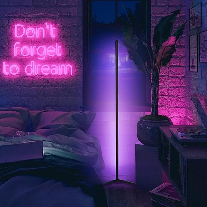 Corner Floor Lamp, LED Ambient Mood Lighting for Living Room - Color Changing RGB Floor Lamps with Music Sync, Modern Home Lighting for Gaming Room Decor