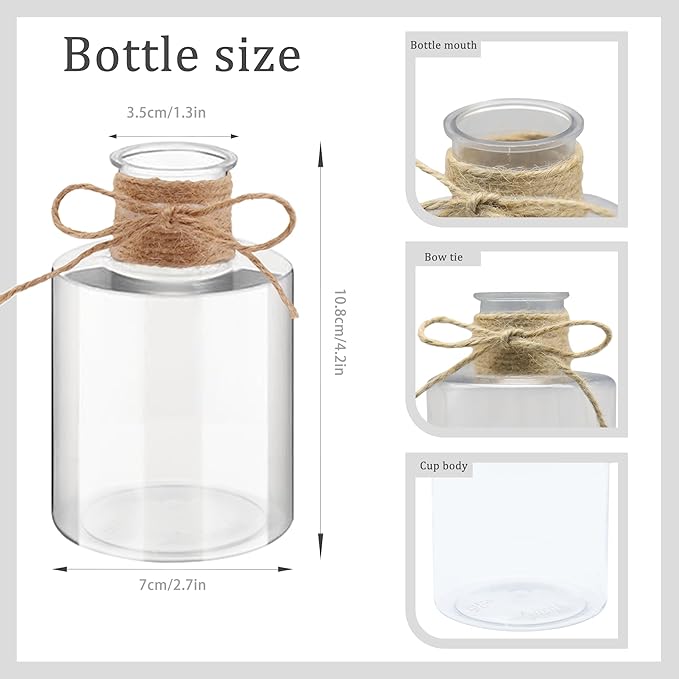 4.7 inch Small Plastic Vases Base para Blores Baturales Transparent Short Cylinder Flower Bud vases Bulk centerpieces for Tables for Parties, Weddings & Home (24pcs)