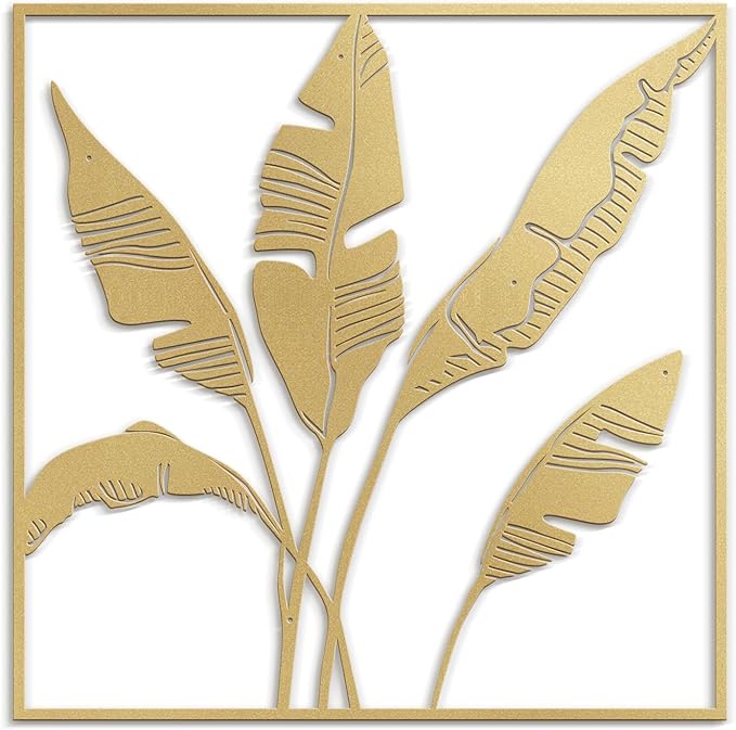 SIGNLEADER Metal Wall Art Decor Banana Leaves Minimalist Modern Abstract Wall Sculpture Hangings Home Decoration for Living Room, Bedroom, Bathroom, Kitchen, Outdoor - 18" Gold