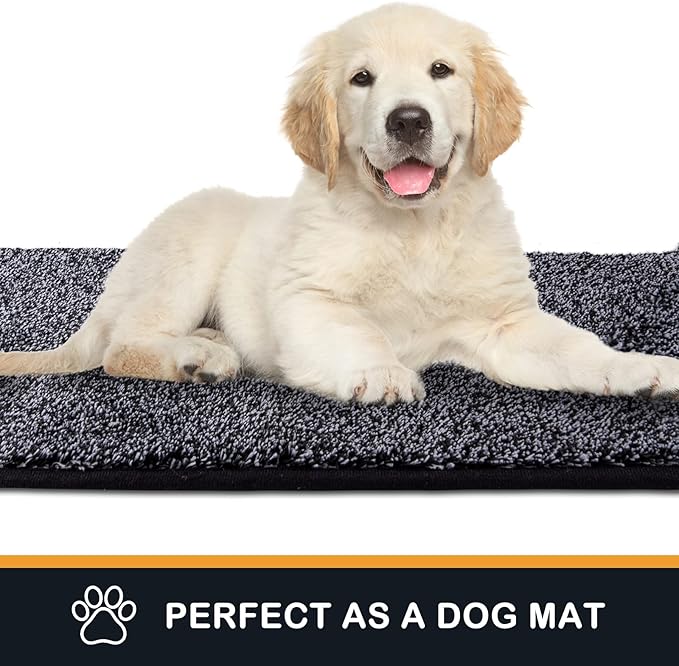 PURRUGS Dirt Trapping Door Mat 24" x 59", Non-Slip Machine Washable Entryway Rug, Dog Doormat, Indoor Front Door Mat, Super Absorbent Entry Rug for Muddy Shoes & Paws, Bluish Grey-Black