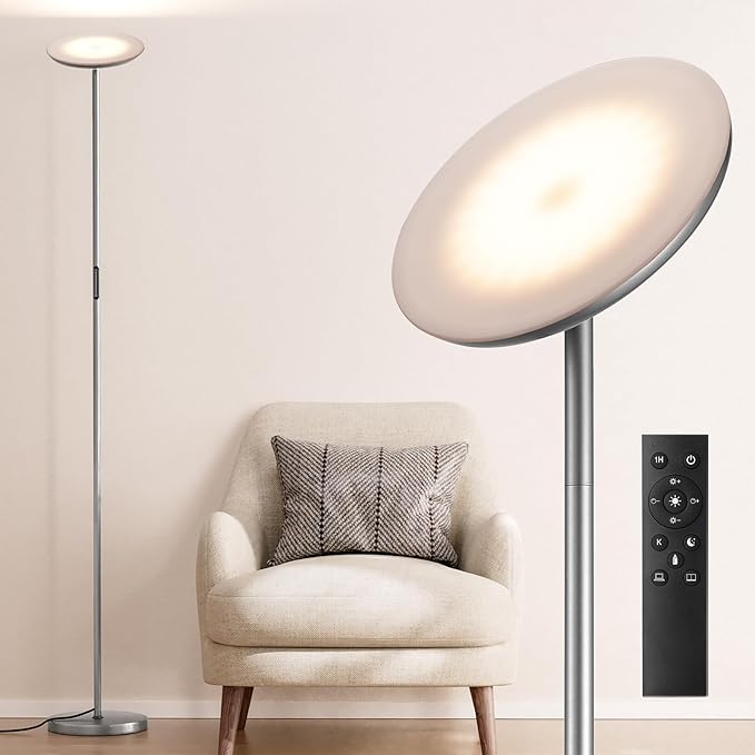PreeOtti LED Floor Lamp with Remote, Touch Control, Fully Dimmable, Adjustable Brightness, 69 in, Deep Grey