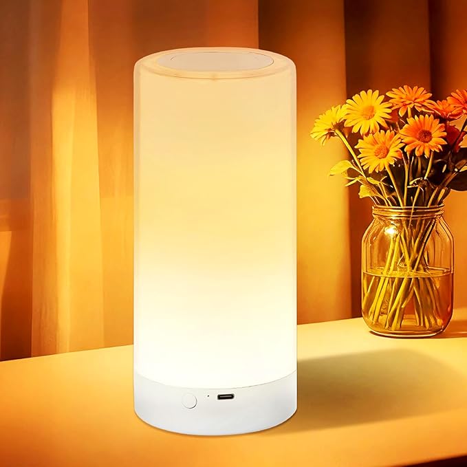 Table Lamp, Touch Sensor Bedside Lamps, Dimmable Warm White Light & Color Changing RGB for Kids Room, Bedroom, Living Room, Holiday Use