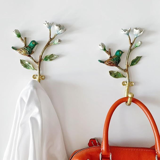 Vintage Bird Shaped Decorative Wall Hooks Rack Hangers for Hanging Clothes Coats Towels Keys Hats, 2 Pack Antique Metal Mounted Wall Hook