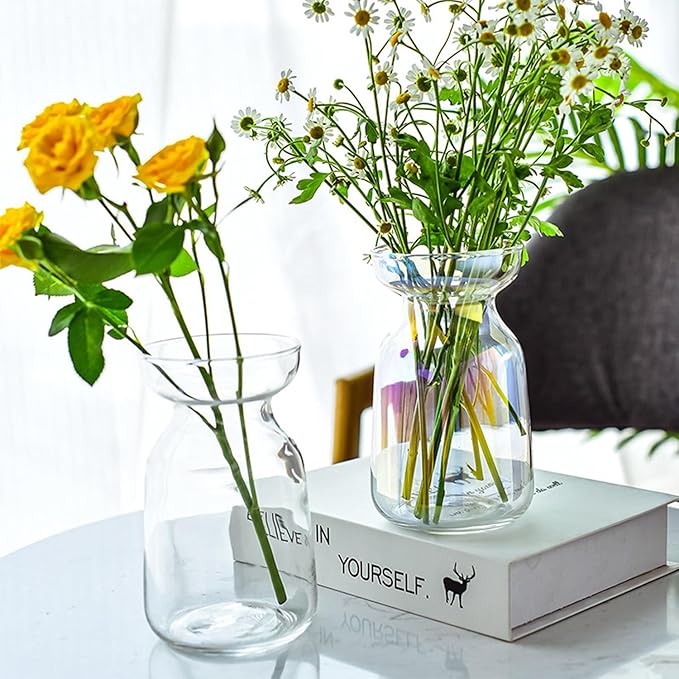 Gute Glass Vases for Decor, Modern Decorative Flower Vase Centerpieces Table Home Indoor Desk Decor Living Room, Kitchen, Office Wedding or Housewarming Gifts (Iridescent)