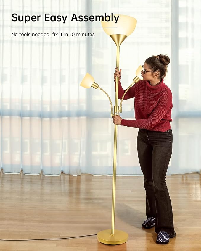 Floor Lamps for Living Room Gold, Standing Lamp, 71" Tall Lamp with 3 Lights, Modern Torchiere Tree Floor Lamp, Rotary Switch, Bright Corner Floor Lamp for Bedroom/Office/Den(E26 Base, No Bulb)