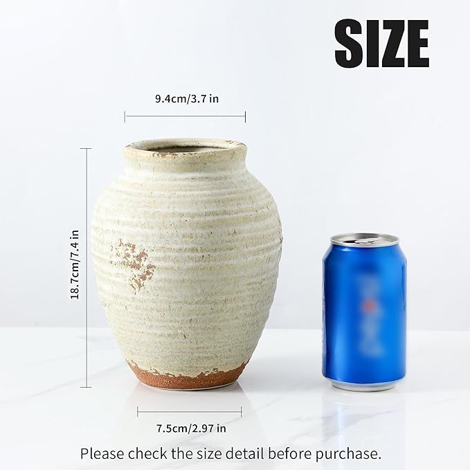 Ceramic Decorative Flower Vase 7 Inch Pottery Rustic Farmhouse Boho Terracotta Vase for Home Decor, Table, Living Room, Bathroom, Shelf, Mantel Decoration