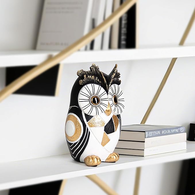 Owl Statue Home Decor Accents, Owl Figurines for Bookshelf Bedroom Living Office Table Indoor, Big Eyes Owls Decoration Animal Sculpture, Modern Resin Bird Figurine Gift for Women