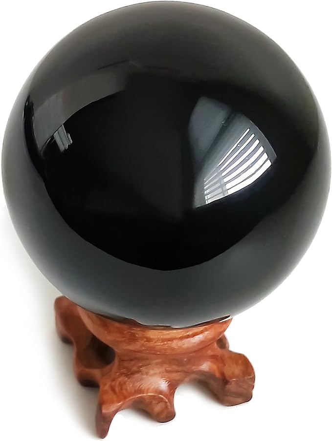 Mina Heal Natural Obsidian Crystal Ball for Meditation, Divination, Feng Shui, and Healing – Black Obsidian Sphere with Stand