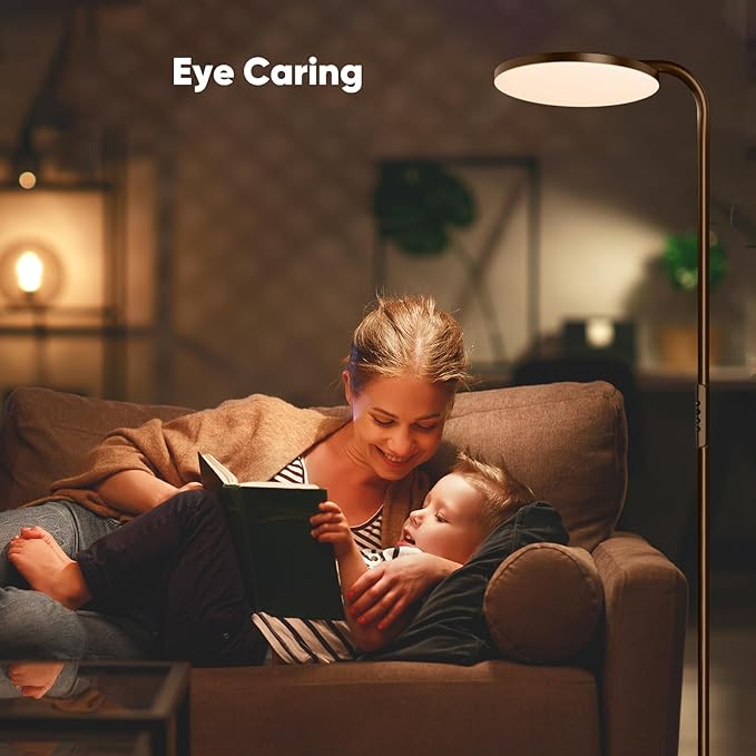 SIBRILLE 36W LED Floor Lamp, Super Bright Standing Lamp, Modern Stepless Dimmable Torchiere Tall Lamp with Remote Control, 350°Rotating Head Reading Floor Lamp for Living Room, Bedroom, Office - Brown