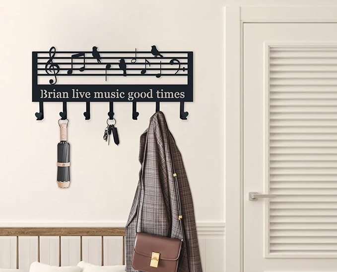 Key Holder for Wall, Custom Musical Notes Coat Keychain, Personalized Music Notes Coat Rack for Wall, Symbols Bird Art, Music Lover Gifts