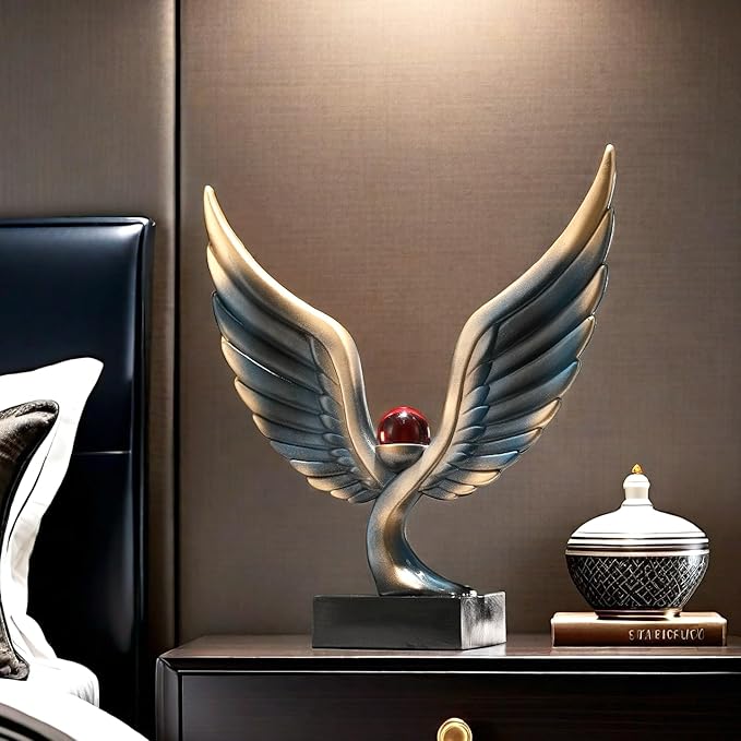 Abstract Eagle with Crystal Ball Statue Resin Art Sculpture Frgurines Gift for Home Decor Office Living Room Desktop Display Decorative Decoration (Blue)