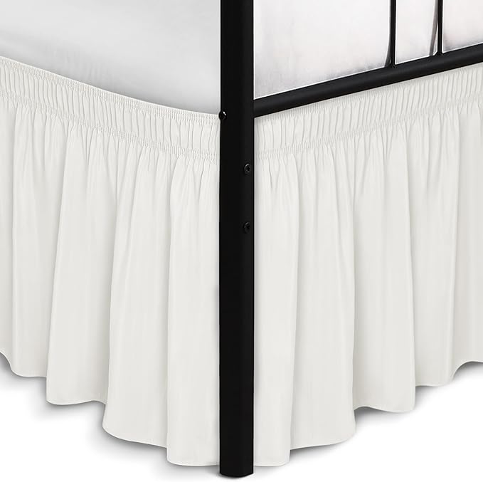 Biscaynebay Wrap Around Bed Skirts with Split Corners for Queen Beds 15" Drop, Ivory Adjustable Elastic Dust Ruffles Easy Fit Wrinkle Resistant Silky Luxurious Fabric Machine Washable