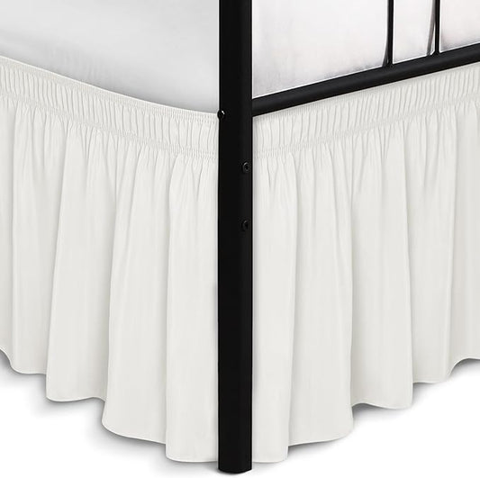 Biscaynebay Wrap Around Bed Skirts with Split Corners for Queen Beds 18" Drop, Ivory Adjustable Elastic Dust Ruffles Easy Fit Wrinkle Resistant Silky Luxurious Fabric Machine Washable