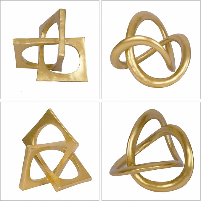Modern Geometric Cube Sculpture Gold Knot Statue Decor Tabletop Sculpture and Figurines Cube Decorative Ornaments Knick Knacks Home Decor for Shelves Coffee Table Bookshelf Decoration Gifts