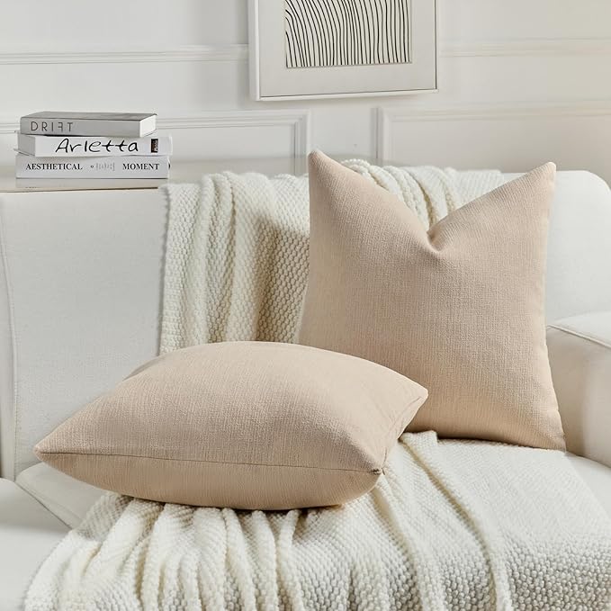 FUTEI Dusky Pink Chenille Decorative Throw Pillow Covers 22x22 Inch Set of 2,Soft Cozy Faux Linen Textured Cushion Case,Farmhouse Home Decor for Couch Living Room