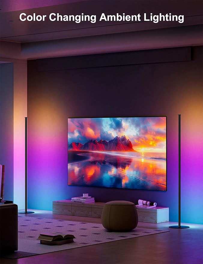 Corner Floor Lamp, Upgraded Corner Lamp APP and Remote Control, 16 Million Colors and Warm White, Music Sync, Timing Function, Color Changing Ambient Light for Living Room Bedroom Gaming