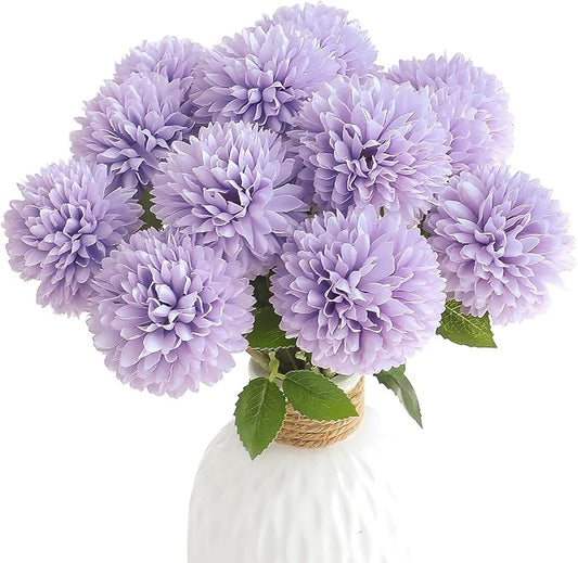 Floroom 12pcs Lilac Faux Silk Mums Artificial Flowers Bulk Fake Chrysanthemums with Stems for DIY Wedding Table Centerpieces Floral Arrangements Vase Fillers Home Decorations