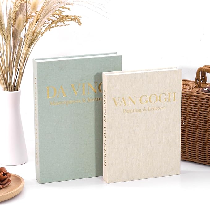 Premium Decorative Books - Set of 2 - Linen Storage Box for Coffee Table Faux Decor Boxes for Bookshelf Fake Books for Decoration for Living Room - Modern Home (Beige & Sage)