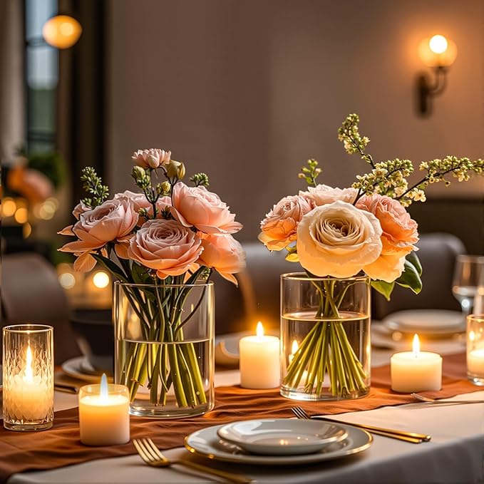 5 Inch Small Glass Cylinder Vases for Centerpieces | 12pcs Clear Flower Vase for Wedding Decorations, Floating Candle Vases in Bulk, Hurricane Candle Holders for Table, Home Décor