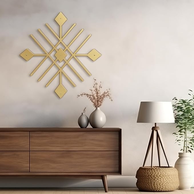 SIGNLEADER Metal Wall Decor Folk Symbol Mystery Minimalist Modern Luxury Wall Sculpture Hangings 3D Statue Home Decoration for Living Room, Bedroom, Bathroom, Kitchen, Fireplace, Office - 24" Gold