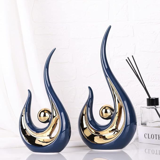 LCCCK 2-Pack Modern Abstract Art Home Decor Accent, Contemporary Statues Coffee Table Decor for Living Room, Dining Room Centerpieces, Ceramic Sculptures and Silver Knick Knacks for TV Stand Decor