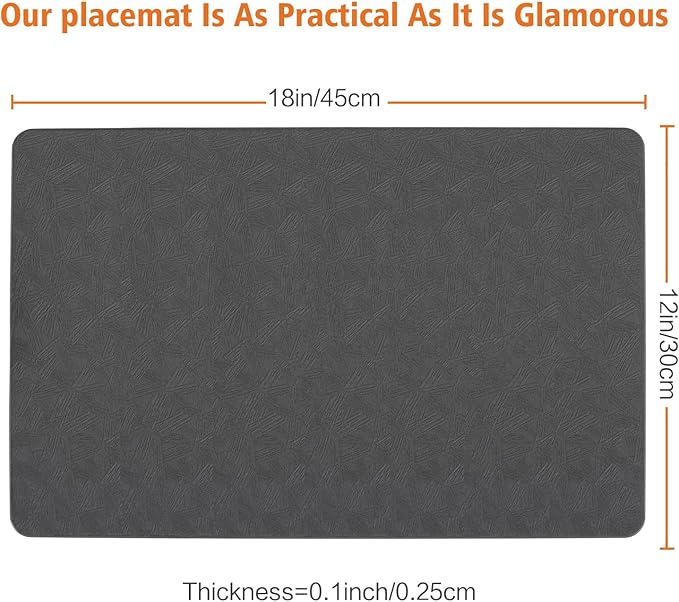Vinyl Placemats Set of 8 Heat Resistant Easy Clean Non-Slip Place Mats for Dining Table Faux Leather Waterproof Stain Resistant Wipeable Washable PVC Table Mats(8, Gray)