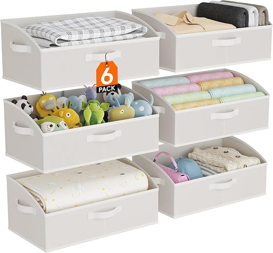 Lifewit Trapezoid Closet Storage Bins for Shelf, 6 Packs Non-woven Closet Organizer Baskets with Handles, Foldable Clothes Containers Boxes for Clothing, Book, Purse, 23L, Extra Large, White