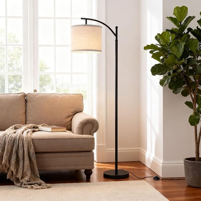 YJSQOEOE Arc Floor Lamp with 3 Color Temperatures, 9W LED Remote-Controlled Light, Tall lamp with Foot Switch and Timer Function, Modern Standing Lamp for Living Room, Bedroom, Office Reading, Black