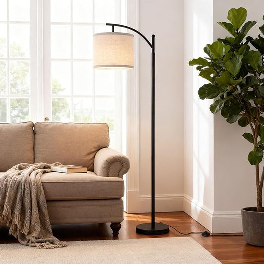 YJSQOEOE Arc Floor Lamp with 3 Color Temperatures, 9W LED Remote-Controlled Light, Tall lamp with Foot Switch and Timer Function, Modern Standing Lamp for Living Room, Bedroom, Office Reading, Black