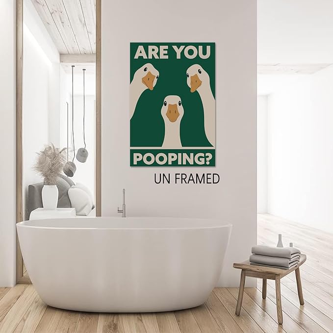 RVETNGVM Funny Goose Wall Art Are You Pooping Vintage Bathroom Decor Poster Animals Goosey Humorous Bathroom Aesthetic Prints Painting For Fun Restroom Wall Decor Unframed 12"x16"