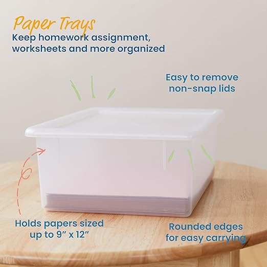 ECR4Kids Letter Size Deep Tray with Lid, Storage Bin, Clear, 10-Piece