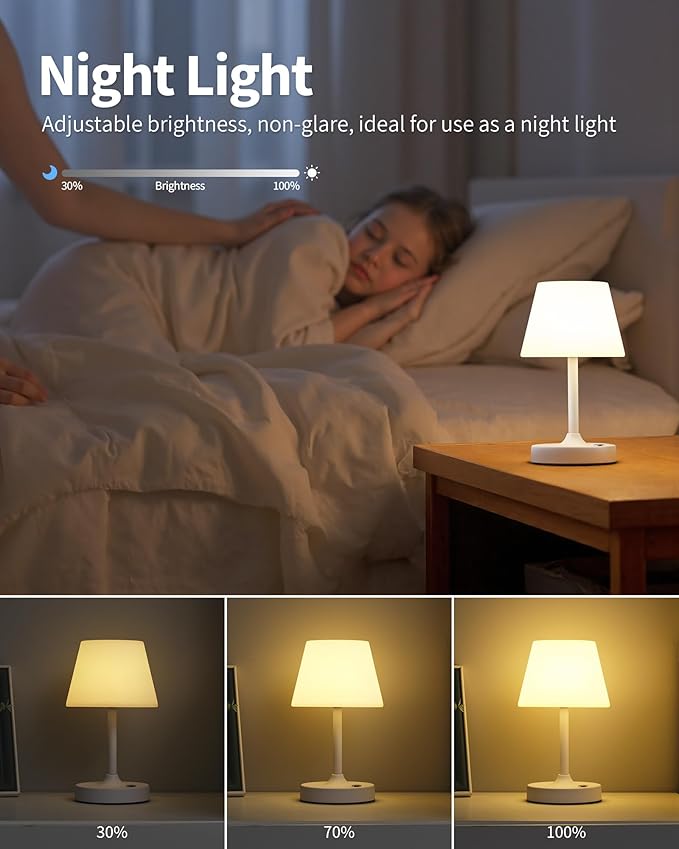 PUSU Cordless LED White Small Table Lamp, Waterproof Shower Light with 4000mAh Battery, Portable Rechargeable Touch Dimming Night Light for Bathroom, Outdoor Camping, Kitchen, Patio, Restaurant