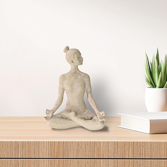 SIMON'S SHOP Yoga Statues, Yoga Lady Sculpture, Beige Meditation Yoga Figurines for Shelf Table Mantel Decor, Decorative Pieces for Zen Garden Yoga Studio, 9.5 inch Tall