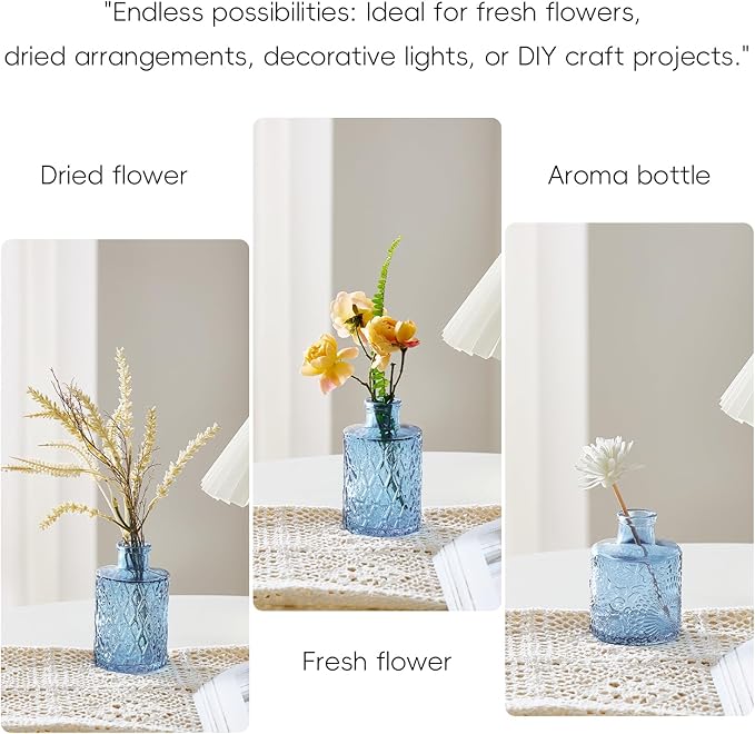 Glass Bud Vases Set of 32 - Blue Assorted Small Mini Glass Vases for Flowers, Crystal Vintage Vase Set, Bulk Centerpieces for Table Décor, Wedding, Home and Events (Blue, 32 Pcs)