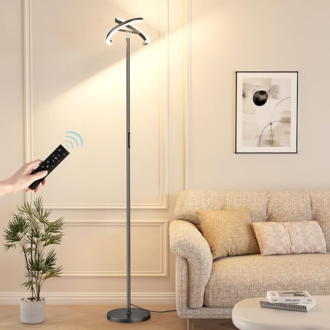 PreeOtti Floor Lamps for Living Room, 40W/2400LM LED Floor Lamp with Touch & Remote Control, 70" Tall Standing Lamp Stepless Dimmable, Modern Torchiere Corner Lamp for Bedroom, Office - Grey