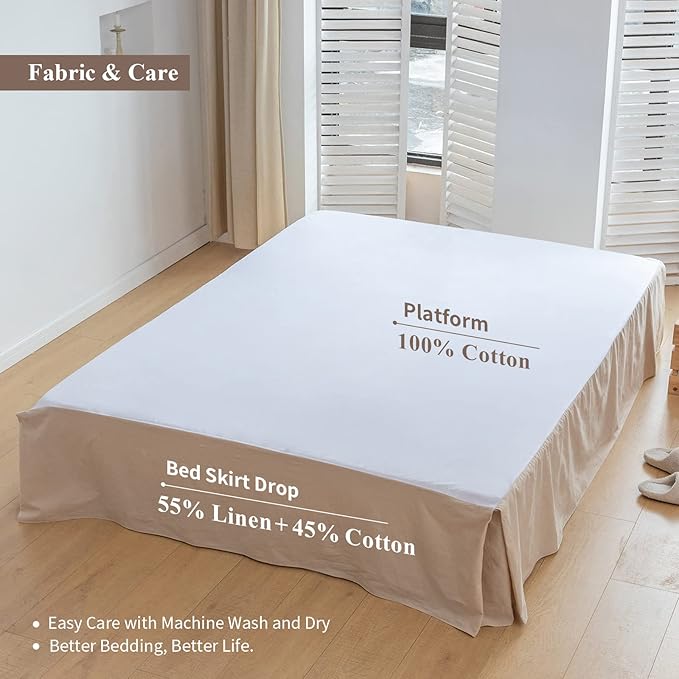 BISELINA French Linen Bed Skirt with Pleated Corner 14-Inch Tailored Drop Natural Flax Cotton Blend Basic Dust Ruffle Soft Cozy Farmhouse Bedding (14" Twin, Basic Linen)