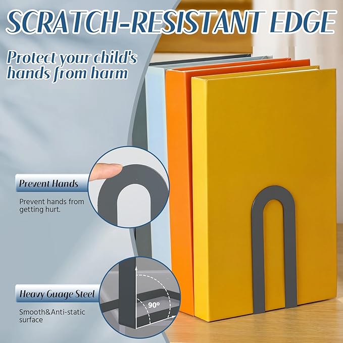 Chunful 6 Pcs Modern Metal Book Ends for Shelves Decorative Small Bookends Book Shelf Organizer Minimalist Design Stopper to Hold Books for Home Office (5.5 * 3.75 * 2.25inch,Black)