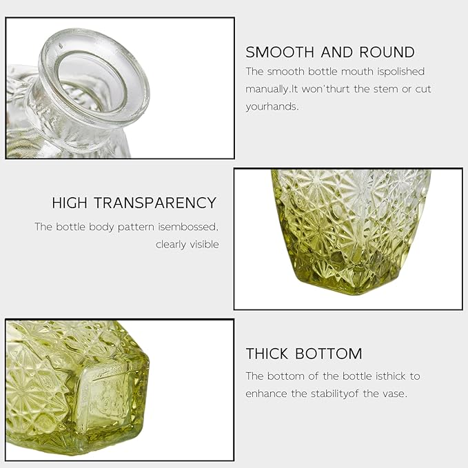 Glass Bud Vase Set of 20, Small Flower Vases, Glass Vases for Centerpieces, Vintage Home Table Decorations Bud Vases (20 Pcs, Green)