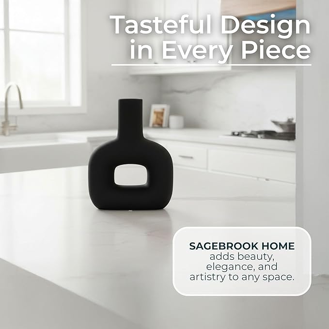 Modern Open-Cut Dolomite Vase for Living Room Decor and Home Accents - Decorative Flower Vase for Room, Bedroom or Office Display - Elevate House Display and Console Table Decor - 8", Black