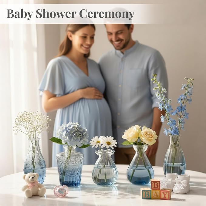 24 Pack Bud Vase in Bulk - BEAHOT Blue Flower Vases for Wedding Decorations, Glass Vase for Table Decorations, Small Vase for Home, Mother's Day, Centerpieces, Party, Office (Blue Gradient)