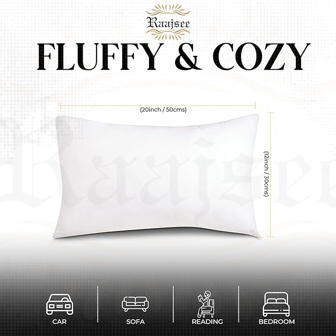 raajsee 12x20 Throw Pillow Inserts Set of 2, Soft Fluffy Down Alternative Throw Pillows for Couch, Pillow Forms 12 x 20, Pillow Filling Stuffing for Decorative Covers,Machine Washable