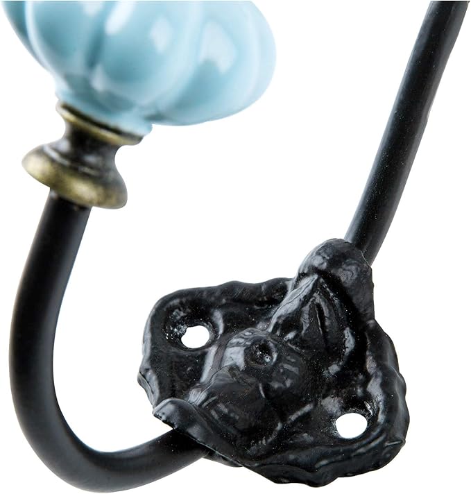 NIKKY HOME Wall Hooks Decorative 2 Pack Hanging Rustic Vintage Pumpkin Metal Iron Ceramic Antique Mounted Wall Hook for Towels Coat Bag Scarf Cap Hat Key for Farmhouse Mudroom Closet Bathroom, Blue