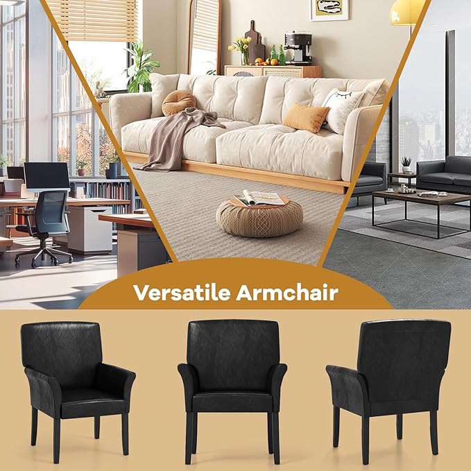 POWERSTONE Executive Accent Chair, PU Guest Chair Armchair with Wood Legs 5.5in Thick Cushion for Reception Waiting Room Living Room Single Sofa for Home Theater, PU Black