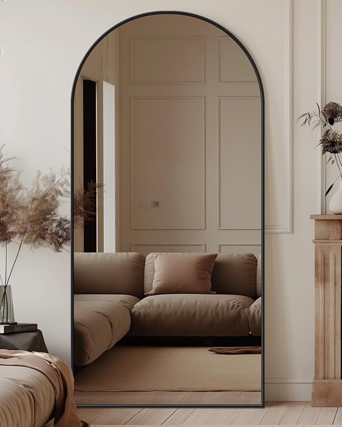 Antok Full Length Mirror, 71"x26" Floor Mirror with Stand, Hanging Mounted Mirrors for Bedroom, Living Room, Cloakroom, Dining Room, Black, Arched