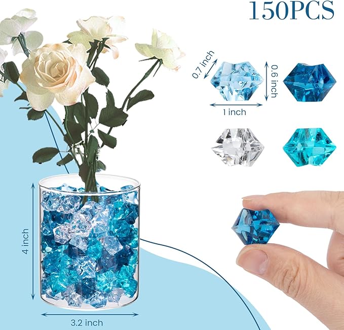 DomeStar 150PCS Aquarium Rocks, Blue Fake Ice Rocks Small Stones for Vase Fillers, Fish Tank Aquarium Decor Winter Table Scatter Decoration