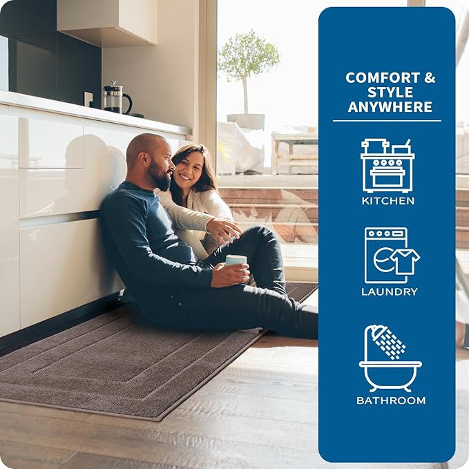PURRUGS Machine Washable Kitchen Rug Set [2 PCS] (24" x 35.5"+ 24" x 59"), Non-Slip/Skid Kitchen Runner Rugs & Floor Mats, Super Absorbent Soft Standing Mats for Kitchen, Laundry & Sink, Grayish Brown