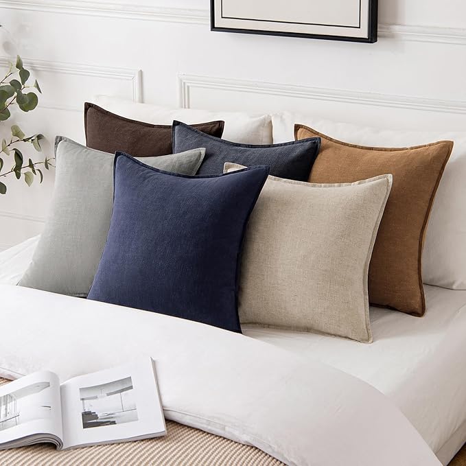 MIULEE Decorative Linen Pillow Covers 16x16 Inch Brown Boho Farmhouse Neutral Couch Throw Pillows for Bed Pack of 2 Accent Modern Pillowcase Sofa Livingroom Home Decor