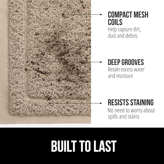 GORILLA GRIP Dirt Grabber Mesh Doormat, Low-Profile, Stain and Fade Resistant Heavy Duty Quick Dry Striped Doormats, Mats for Indoor or Outdoor Entry, Shoe Scraper, Garage Entrance Mat, 35x23, Beige